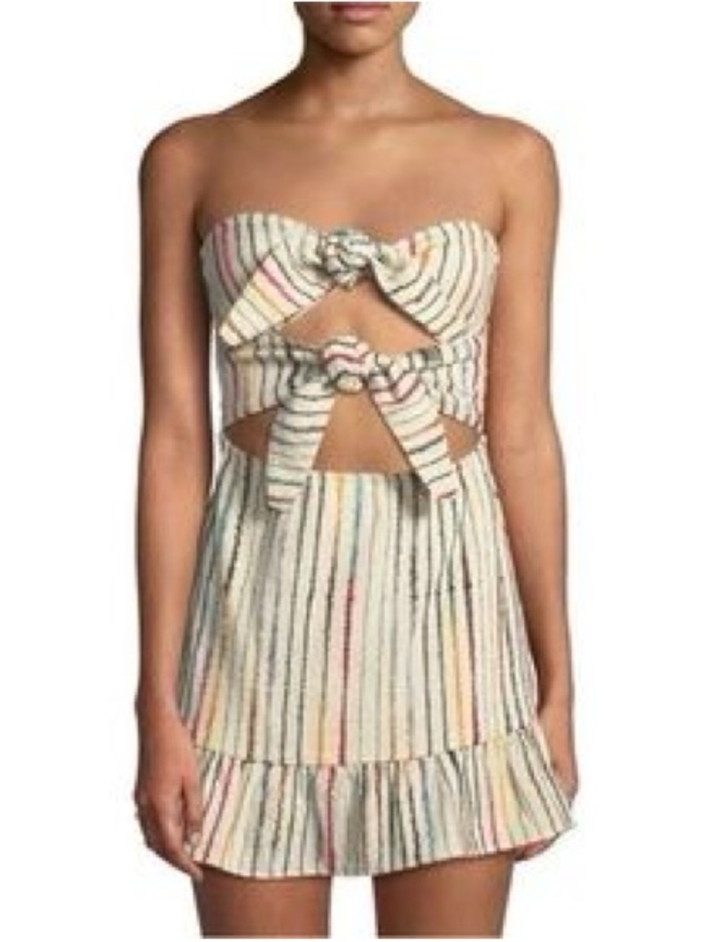 Tularosa Revolve Anna Cream Multi-Stripe Tie-Front Mini Dress size M colorful